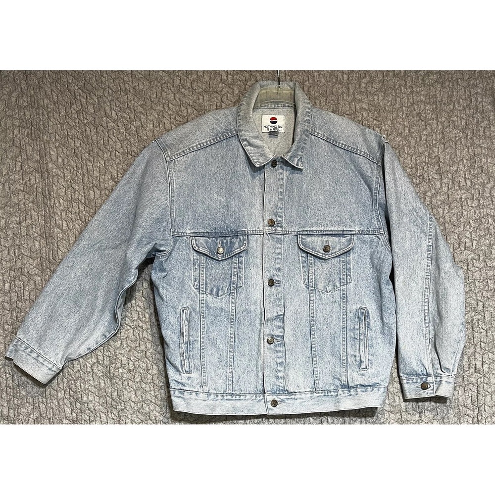 VTG Pepsi Jean Jacket Adult XL Blue Button Up Trucker 90s Y2K Pop Soda Denim